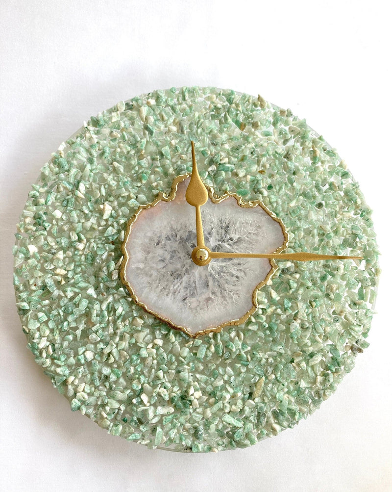10" Diameter Large Light Green Crystal With White Agate Wall Clock - SHOP PAGUE AO CHEGAR n/aThe Tangerine Store
