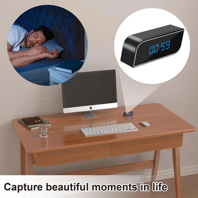 1080P full HD mini clock camera, wireless WiFi, night vision, motion detection, home security monitoring - SHOP PAGUE AO CHEGAR PAGUE AO CHEGAR