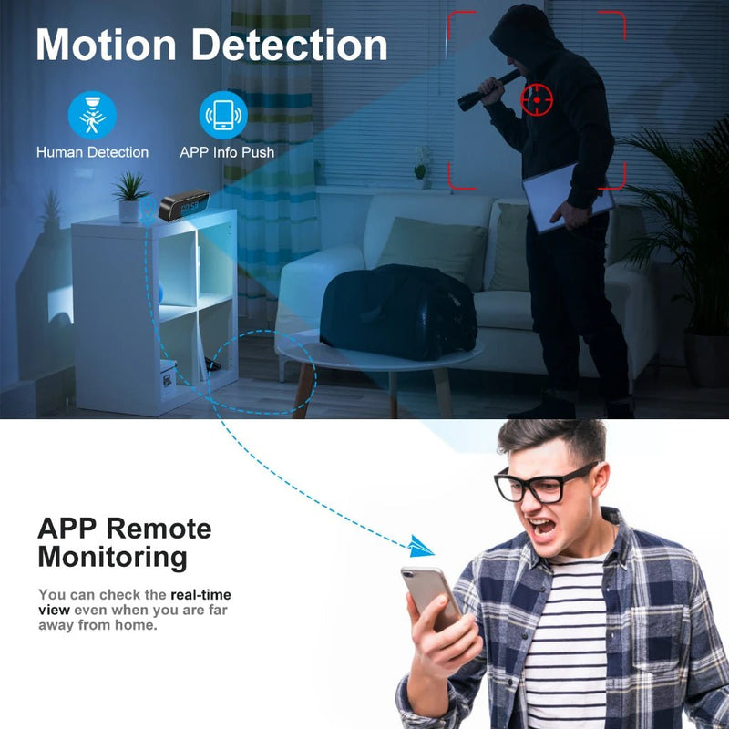 1080P full HD mini clock camera, wireless WiFi, night vision, motion detection, home security monitoring - SHOP PAGUE AO CHEGAR PAGUE AO CHEGAR