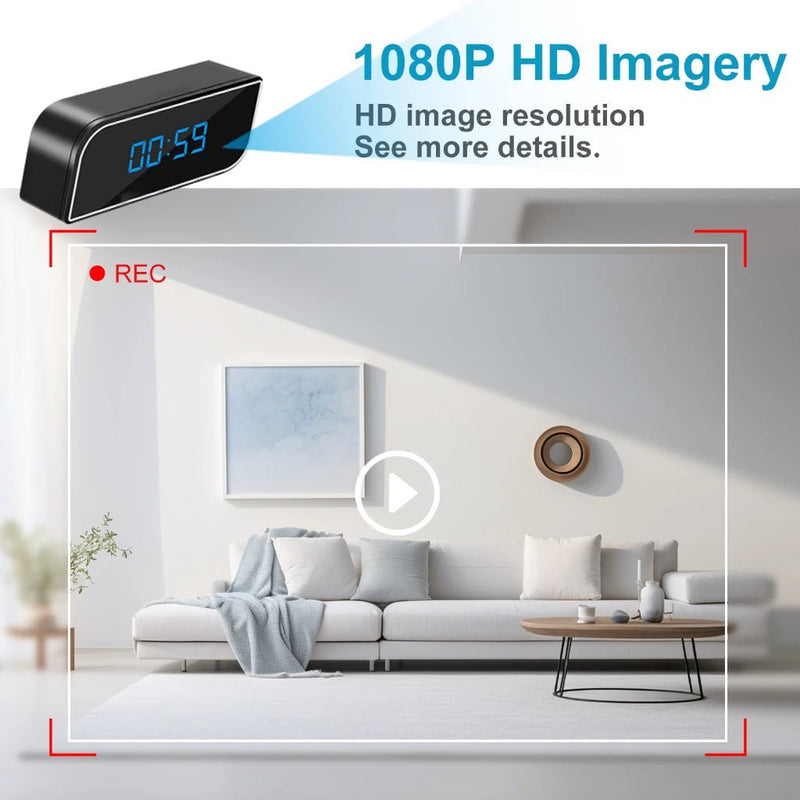 1080P full HD mini clock camera, wireless WiFi, night vision, motion detection, home security monitoring - SHOP PAGUE AO CHEGAR PAGUE AO CHEGAR