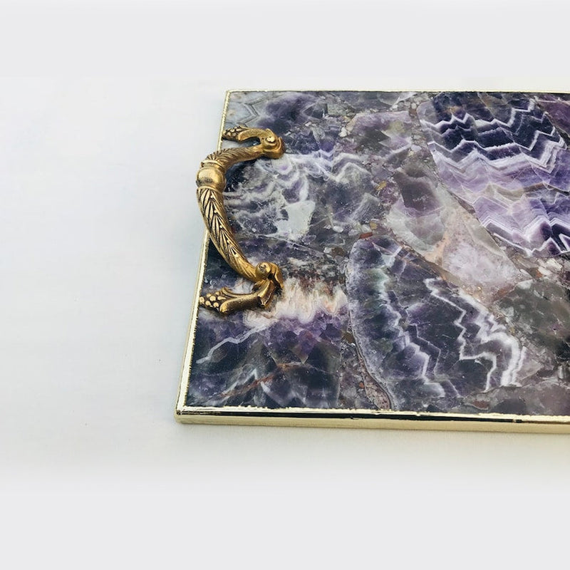Amethyst Agate Serving Tray With Brass Handles - SHOP PAGUE AO CHEGAR n/aThe Tangerine Store