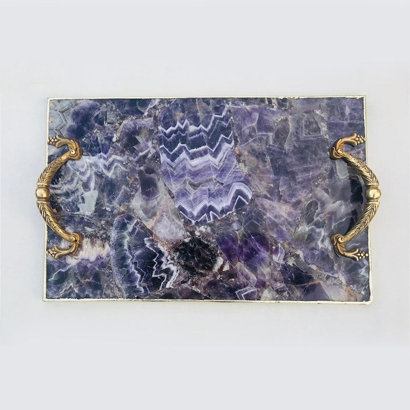 Amethyst Agate Serving Tray With Brass Handles - SHOP PAGUE AO CHEGAR n/aThe Tangerine Store