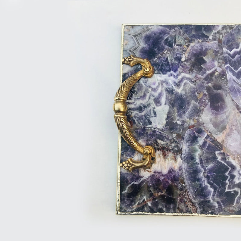 Amethyst Agate Serving Tray With Brass Handles - SHOP PAGUE AO CHEGAR n/aThe Tangerine Store