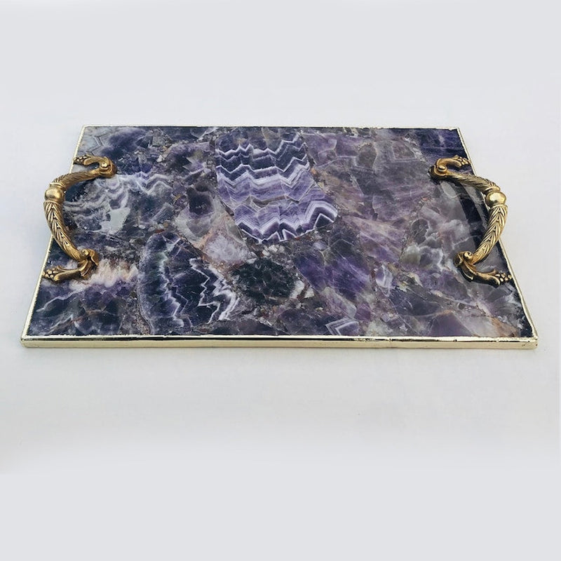 Amethyst Agate Serving Tray With Brass Handles - SHOP PAGUE AO CHEGAR n/aThe Tangerine Store
