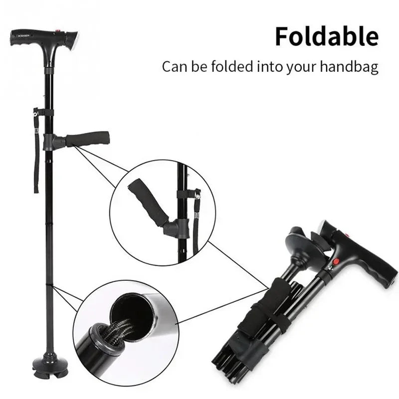 Collapsible Telescopic Folding Cane Elder Cane LED With Alarm Walking Trusty Sticks Elder Crutches for Mothers the Elder Fathers - SHOP PAGUE AO CHEGAR SHOP PAGUE AO CHEGAR